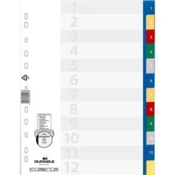 Durable 6750-27 Register Kunststoff 1-12, A4, 12-teilig, Vollfarbig