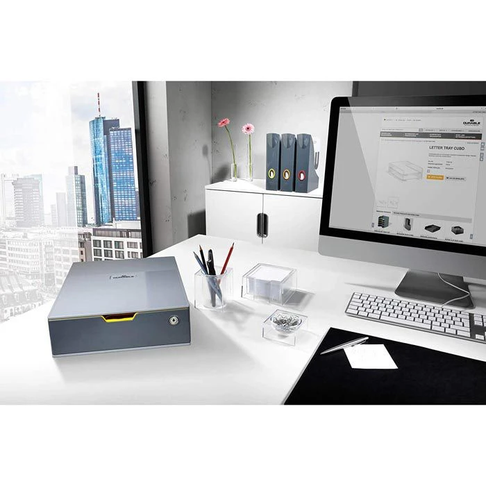 Durable Schubladenbox 760127, Varicolor 1 SAFE, A4, Kunststoff, 1 Fach, Abschließbar, Gelb / Grau – Bild 2